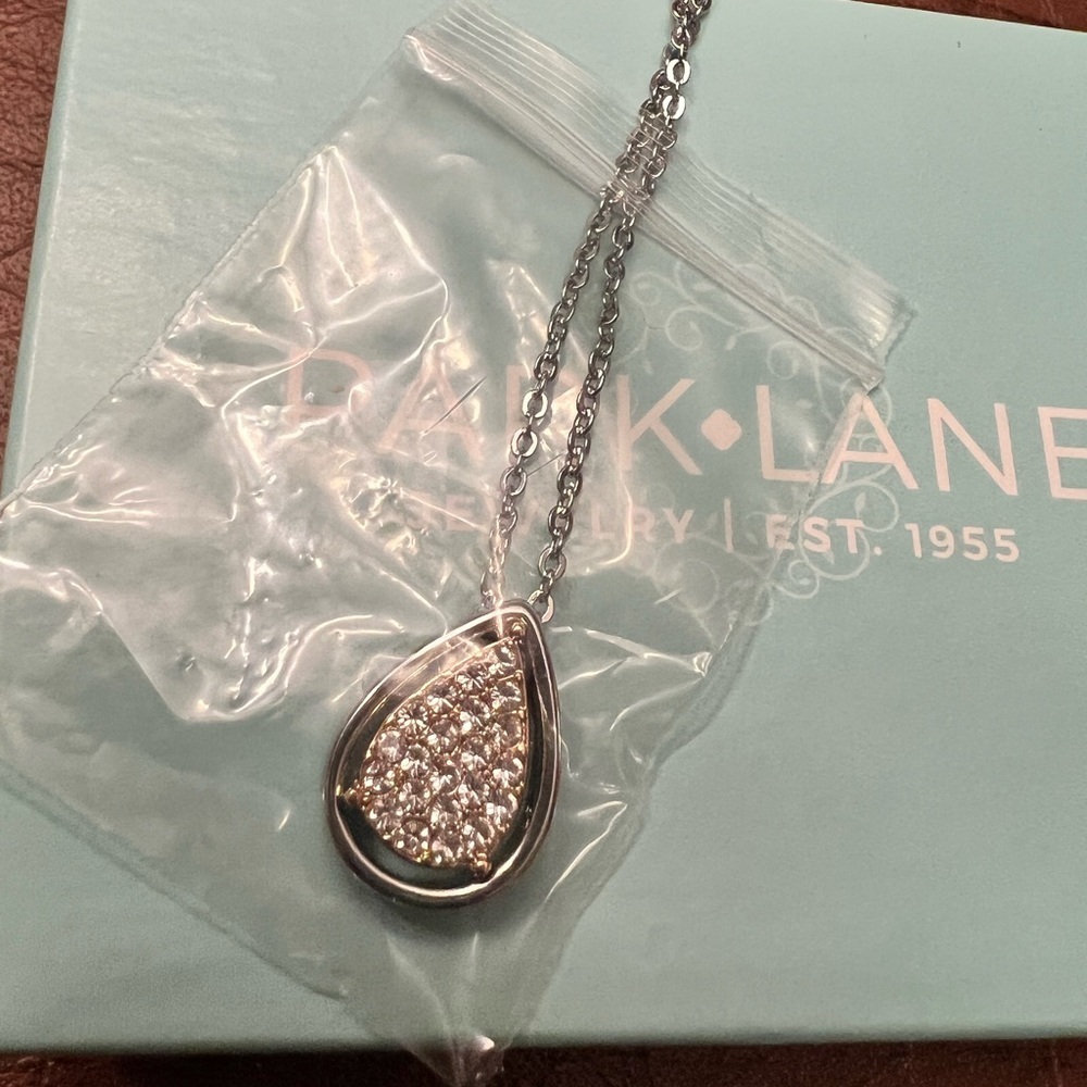 Park Lane EVIE Silver Necklace, Pear-Shaped Pave Crystal Pendant, 16”+3”, NWT - Picture 6 of 8